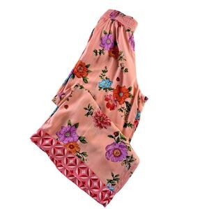 Beauty Sleep Social Pajama Bottoms Cropped Pink Floral Elastic Waist Wide Leg XS